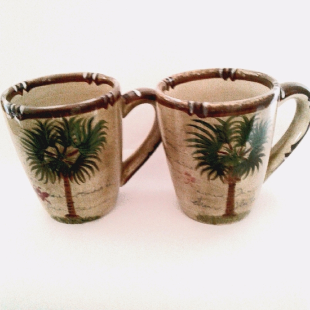 BORA BORA Palm Tree Mugs Gently Used Good Conditio